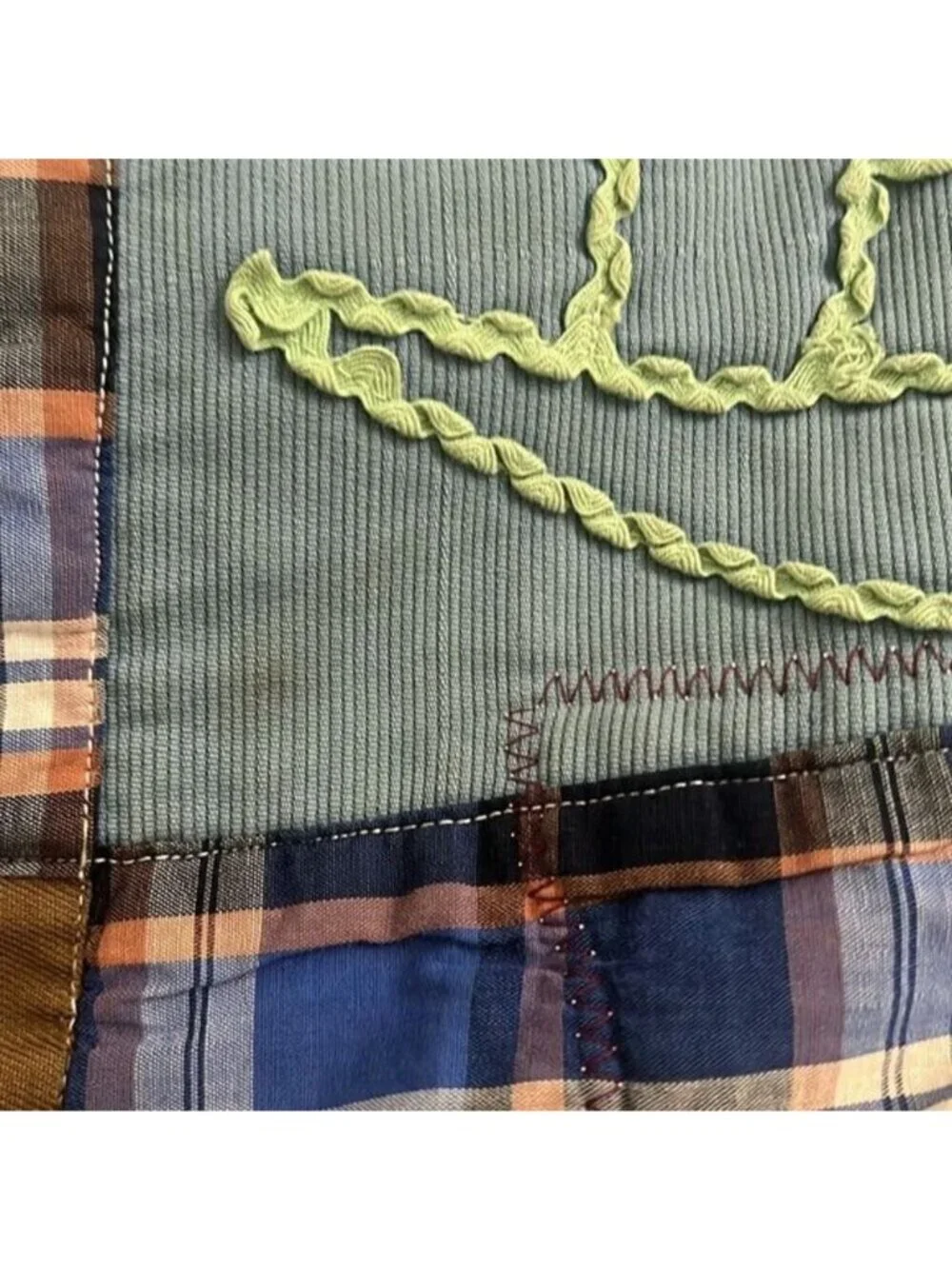 Homemade Plaid Squares Western‎ Corduroy Squares Vintage Quilt 25 In x 54 In
